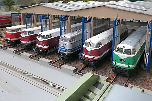Lokparade von Lokomotiven der Baureihe V 180 / BR 118 am Diesellokschuppen